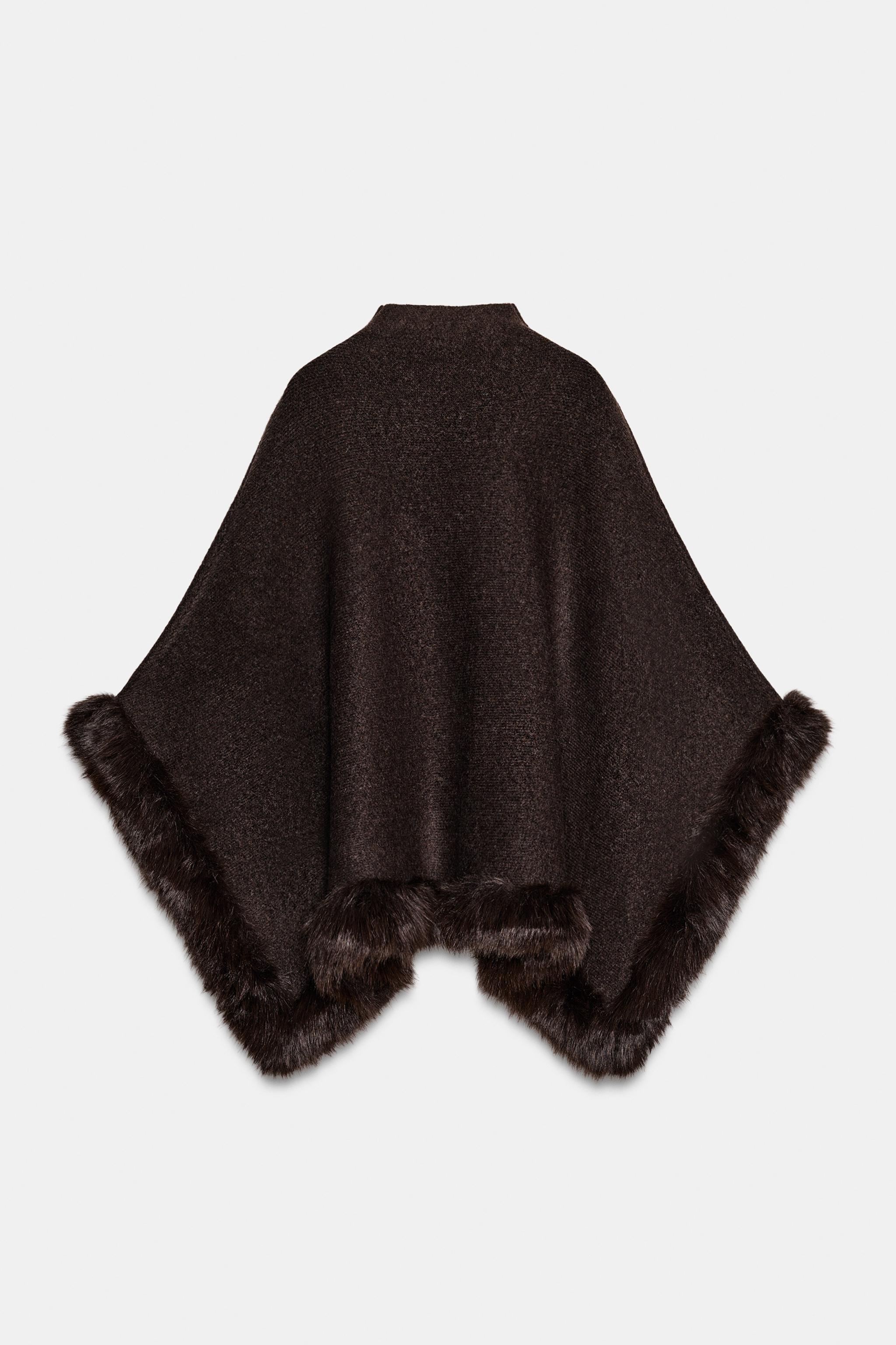 FAUX FUR KNIT CAPE PONCHO